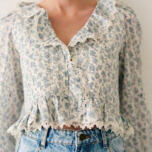 Sezane Alexiana Blouse Romantic Ecru Garden Print - Size 2